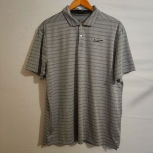 Nike Dri-fit Gray Polo - Men's L - Golf Lightweight Collared Shirt - Big Swoosh